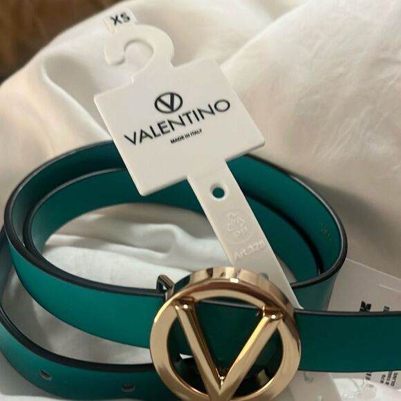 NWT Valentino by Mario Valentino Baby Logo Leather Belt In Green XS $300 - Picture 6 of 8